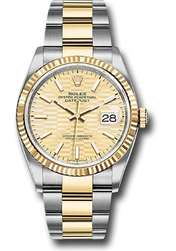 Rolex Stainless Steel And Yellow Gold Datejust - 36 MM - Oyster Bracelet - Fluted Bezel - Golden Fluted Motif Index Dial   - 126233 gfmio