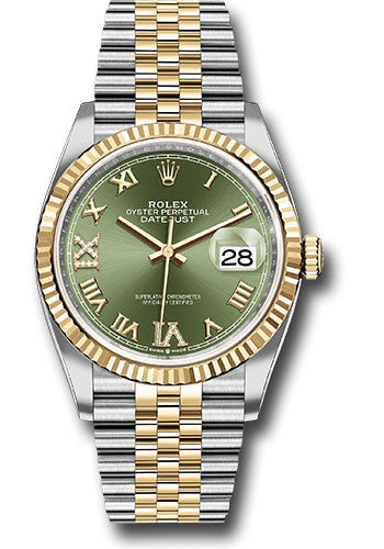 Rolex Stainless Steel And Yellow Gold Datejust - 36 MM - Jubilee Bracelet - Fluted Bezel - Olive Green Roman Dial - 126233 ogdr69j