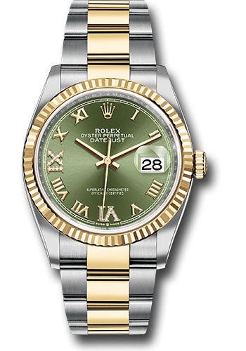 Rolex Stainless Steel And Yellow Gold Datejust - 36 MM - Oyster Bracelet - Fluted Bezel - Olive Green Roman Dial - 126233 ogdr69o