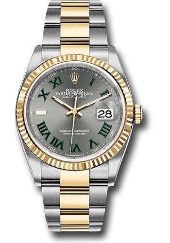 Rolex Stainless Steel And Yellow Gold Datejust - 36 MM - Oyster Bracelet - Fluted Bezel - Wimbledon Dial - 126233 slgro