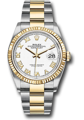 Rolex Stainless Steel And Yellow Gold Datejust - 36 MM - Jubilee Bracelet - Fluted Bezel - White Roman Dial - 126233 wro