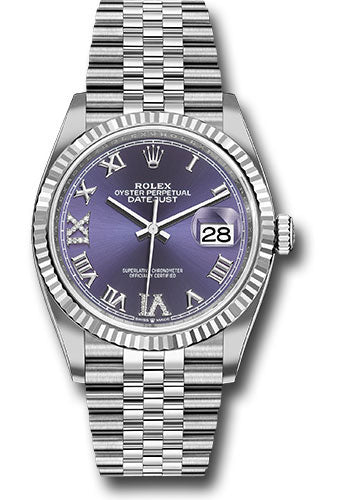 Rolex Stainless Steel And White Gold Datejust - 36 MM - Jubilee Bracelet - Fluted Bezel - Purple Diamond Dial - 126234 audr69j