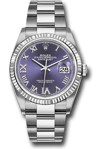 Rolex Stainless Steel And White Gold Datejust - 36 MM - Oyster Bracelet - Fluted Bezel - Purple Roman Dial - 126234 audr69o