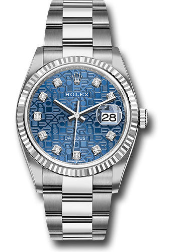 Rolex Stainless Steel And White Gold Datejust - 36 MM - Oyster Bracelet - Fluted Bezel - Blue Jubilee Diamond Dial - 126234 bljdo