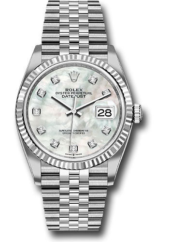 Rolex Stainless Steel And White Gold Datejust - 36 MM - Jubilee Bracelet - Fluted Bezel - Mother of Pearl Diamond Dial - 126234 mdj