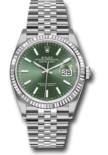 Rolex Stainless Steel And White Gold Datejust - 36 MM - Jubilee Bracelet - Fluted Bezel - Mint Green Index Dial - 126234 mgij