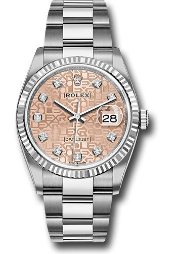 Rolex Stainless Steel And White Gold Datejust - 36 MM - Oyster Bracelet - Fluted Bezel - Pink Jubilee Roman Dial - 126234 pjdo