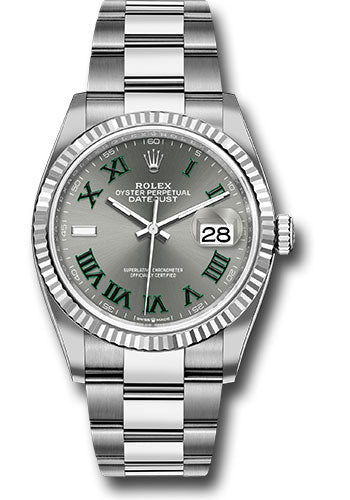 Rolex Stainless Steel And White Gold Datejust - 36 MM - Oyster Bracelet - Fluted Bezel - Wimbledon Dial - 126234 slgro