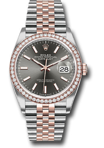 Rolex Stainless Steel And Pink Gold Datejust - 36 MM - Jubilee Bracelet - Diamond Bezel - Dark Rhodium index Dial - 126281RBR dkrij