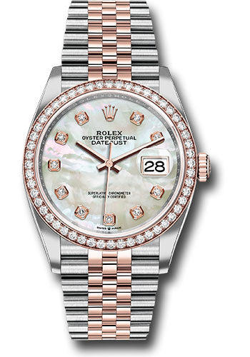 Rolex Stainless Steel And Pink Gold Datejust - 36 MM - Jubilee Bracelet - Diamond Bezel - Mother of Pearl Diamond Dial - 126281RBR mdj