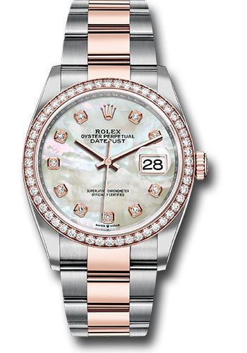 Rolex Stainless Steel And Pink Gold Datejust - 36 MM - Oyster Bracelet - Diamond Bezel - Mother Of Pearl Diamond Dial - 126281RBR mdo