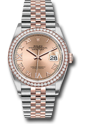 Rolex Stainless Steel And Pink Gold Datejust - 36 MM - Jubilee Bracelet - Diamond Bezel - Rose Roman Dial - 126281RBR rdr69j