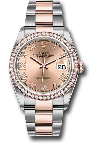 Rolex Stainless Steel And Pink Gold Datejust - 36 MM - Oyster Bracelet - Diamond Bezel - Rose Roman Dial - 126281RBR rdr69o