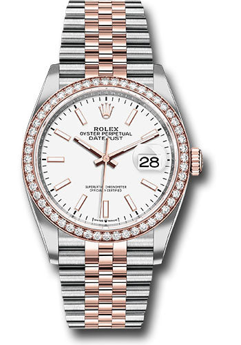 Rolex Stainless Steel And Pink Gold Datejust - 36 MM - Jubilee Bracelet - Diamond Bezel - White Index Dial - 126281RBR wij