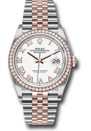 Rolex Stainless Steel And Pink Gold Datejust - 36 MM - Jubilee Bracelet - Diamond Bezel - White Roman Dial - 126281RBR wrj