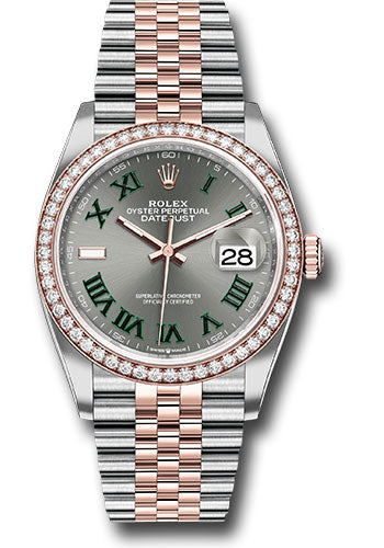 Rolex Stainless Steel And Pink Gold Datejust - 36 MM - Jubilee Bracelet - Diamond Bezel - Wimbledon Roman Dial - 126281rbr slgrj