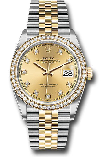 Rolex Stainless Steel And Yellow Gold Datejust - 36 MM - Jubilee Bracelet - Diamond Bezel - Champagne Diamond Dial - 126283RBR chdj