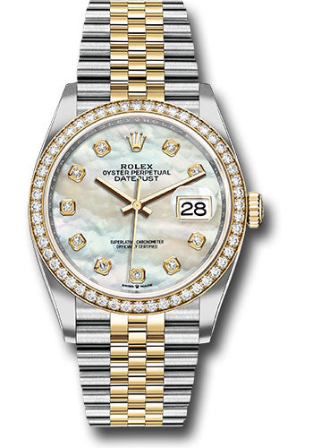 Rolex Stainless Steel And Yellow Gold Datejust - 36 MM - Jubilee Bracelet - Diamond Bezel - White Mother of Pearl Diamond Dial - 126283RBR mdj