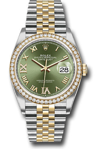 Rolex Stainless Steel And Yellow Gold Datejust - 36 MM - Jubilee Bracelet - Diamond Bezel - Olive Green Roman Dial - 126283RBR ogdr69j