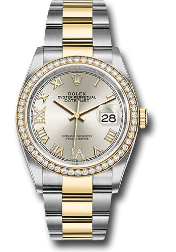 Rolex Stainless Steel And Yellow Gold Datejust - 36 MM - Oyster Bracelet - Diamond Bezel - Silver Roman Dial - 126283RBR sdr69o