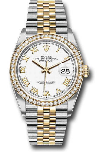 Rolex Stainless Steel And Yellow Gold Datejust - 36 MM - Jubilee Bracelet - Diamond Bezel - White Roman Dial - 126283RBR wrj