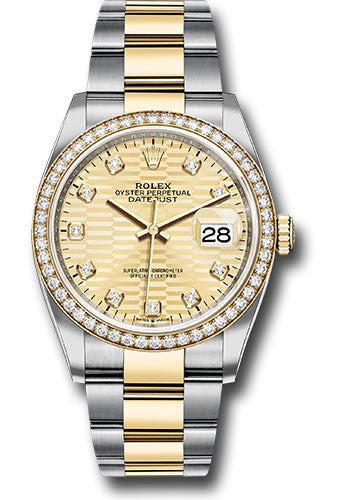 Rolex Stainless Steel And Yellow Gold Datejust - 36 MM - Oyster Bracelet - Diamond Bezel - Golden Fluted Motif Diamond Dial - 126283rbr gflmdo