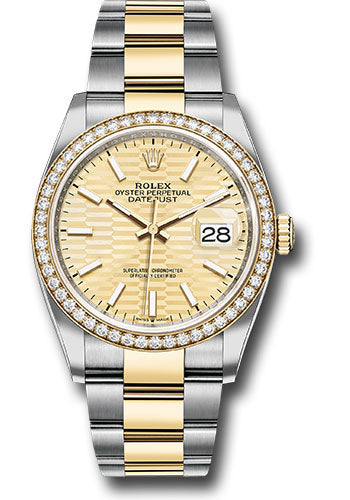 Rolex Stainless Steel And Yellow Gold Datejust - 36 MM - Oyster Bracelet - Diamond Bezel - Golden Fluted Motif Index Dial - 126283rbr gflmio