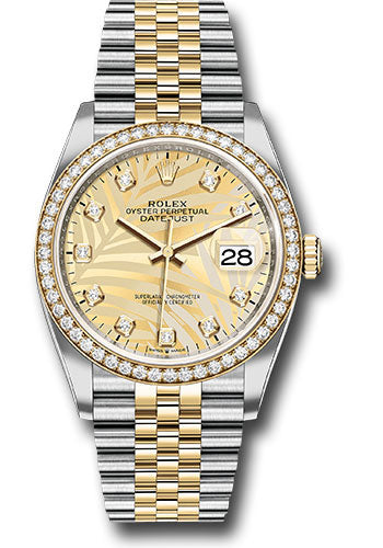 Rolex Stainless Steel And Yellow Gold Datejust - 36 MM - Jubilee Bracelet - Diamond Bezel - Golden Palm Motif Diamond Dial - 126283rbr gpmdj