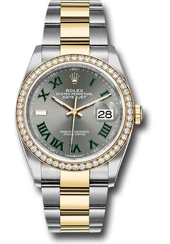 Rolex Stainless Steel And Yellow Gold Datejust - 36 MM - Oyster Bracelet - Diamond Bezel - Wimbledon Dial - 126283rbr slgro