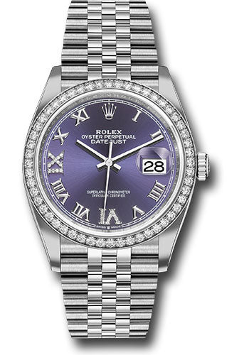 Rolex Stainless Steel And White Gold Datejust - 36 MM - Jubilee Bracelet - Diamond Bezel - Purple Roman Diamond Dial - 126284RBR audr69j