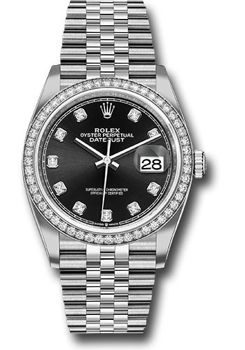 Rolex Stainless Steel And White Gold Datejust - 36 MM - Jubilee Bracelet - Diamond Bezel - Black Diamond Dial - 126284RBR bkdj