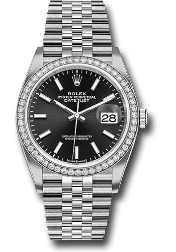 Rolex Stainless Steel And White Gold Datejust - 36 MM - Jubilee Bracelet - Diamond Bezel - Black Index Dial -126284RBR bkij