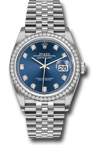 Rolex Stainless Steel And White Gold Datejust - 36 MM - Jubilee Bracelet - Diamond Bezel - Blue Diamond Dial - 126284RBR bldj