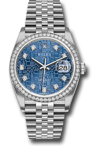 Rolex Stainless Steel And White Gold Datejust - 36 MM - Jubilee Bracelet - Diamond Bezel - Blue Jubilee Diamond Dial - 126284RBR bljdj