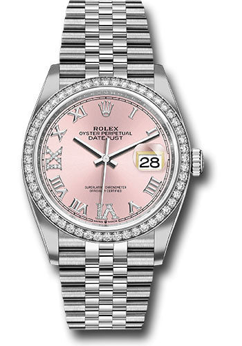 Rolex Stainless Steel And White Gold Datejust - 36 MM - Jubilee Bracelet - Diamond Bezel - Pink Diamond Roman Dial - 126284RBR pdr69j