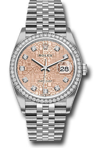 Rolex Stainless Steel And White Gold Datejust - 36 MM - Jubilee Bracelet - Diamond Bezel - Pink Jubilee Diamond Dial - 126284RBR pjdj