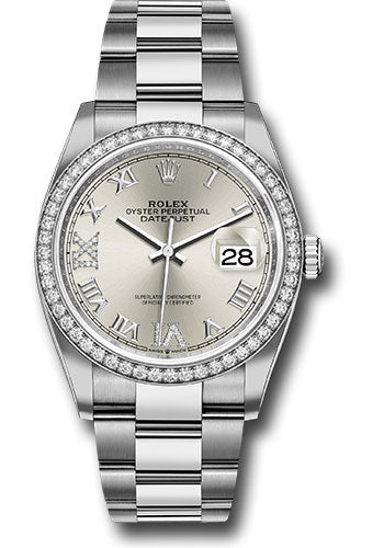 Rolex Stainless Steel And White Gold Datejust - 36 MM - Oyster Bracelet - Diamond Bezel - Silver Diamond Dial - 126284RBR sdr69o