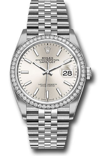 Rolex Stainless Steel And White Gold Datejust - 36 MM - Jubilee Bracelet - Diamond Bezel - Silver Index Dial - 126284RBR sij