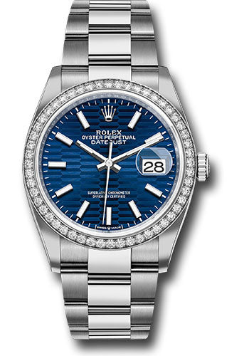 Rolex Stainless Steel And White Gold Datejust - 36 MM - Oyster Bracelet - Diamond Bezel - Blue Fluted Motif Index Dial - 126284rbr blflmio