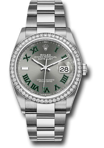 Rolex Stainless Steel And White Gold Datejust - 36 MM - Oyster Bracelet - Diamond Bezel - Wimbledon Dial -  126284rbr slgro