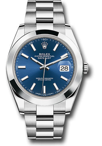 Rolex Stainless Steel Datejust 41 Date Watch - 41 MM - Oyster Bracelet - Smooth Bezel - Blue Dial - 126300 blio