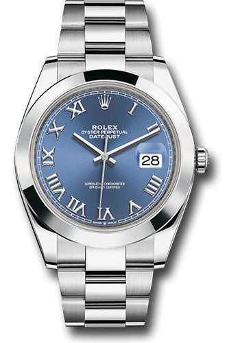 Rolex Stainless Steel Datejust 41 Date Watch - 41 MM - Oyster Bracelet - Smooth Bezel - Blue Roman Dial -  126300 blro