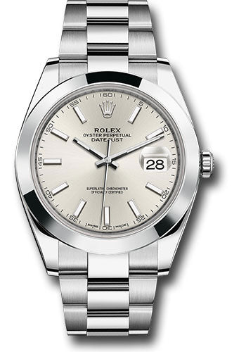 Rolex Stainless Steel Datejust 41 Date Watch - 41 MM - Oyster Bracelet - Smooth Bezel - Silver Dial - 126300 sio