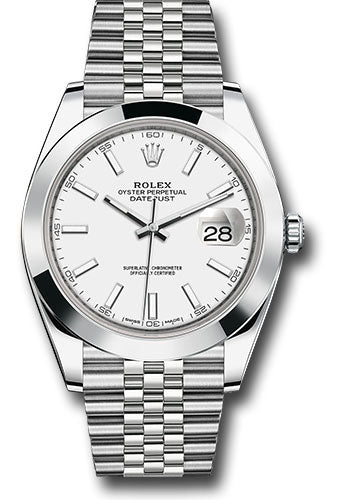 Rolex Stainless Steel Datejust 41 Date Watch - 41 MM - Jubilee Bracelet - Smooth Bezel - White Dial - 126300 wij