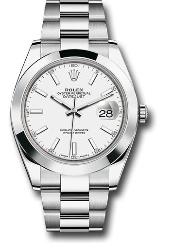 Rolex Stainless Steel Datejust 41 Date Watch - 41 MM - Oyster Bracelet - Smooth Bezel - White Dial - 126300 wio