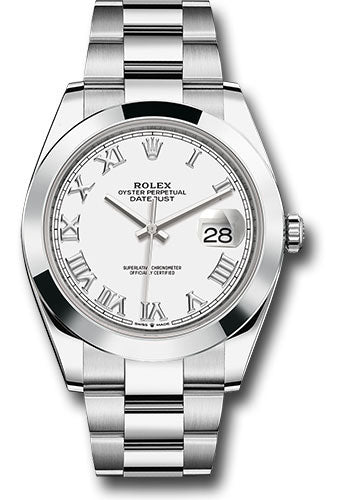 Rolex Stainless Steel Datejust 41 Date Watch - 41 MM - Oyster Bracelet - Smooth Bezel - White Roman Dial - 126300 wro