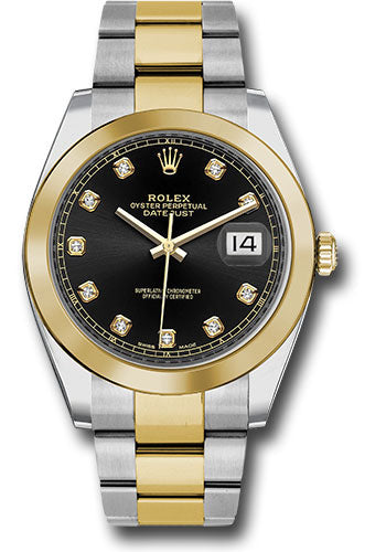 Rolex Stainless Steel and Yellow Gold Datejust 41 Date Watch - 41 MM - Oyster Bracelet - Smooth Bezel - Black Diamond Dial - 126303 bkdo