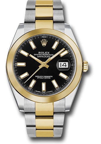 Rolex Stainless Steel and Yellow Gold Datejust 41 Date Watch - 41 MM - Oyster Bracelet - Smooth Bezel - Black Dial - 126303 bkio