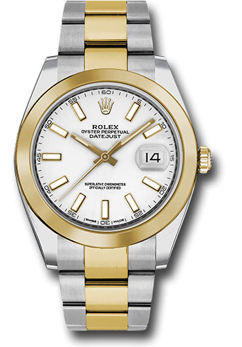 Rolex Stainless Steel and Yellow Gold Datejust 41 Date Watch - 41 MM - Oyster Bracelet - Smooth Bezel - White Dial - 126303 wio