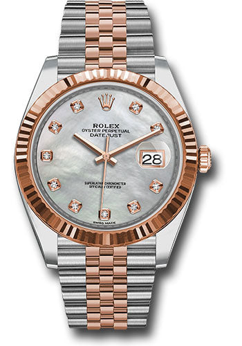 Rolex Stainless Steel and Pink Gold Datejust 41 Date Watch - 41 MM - Jubilee Bracelet - Fluted Bezel - Mother Of Pearl Diamond Dial - 126331 mdj